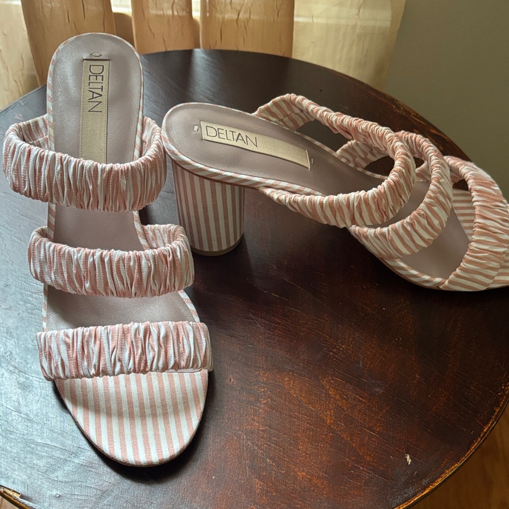 DEITAN Women's Pink Striped Heeled Sandals